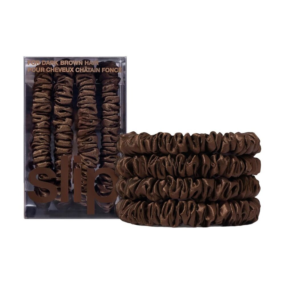 Silk Skinny Scrunchies - Dark Brown | Set of 4 Skinny Scrunchies | 100% Mulberry